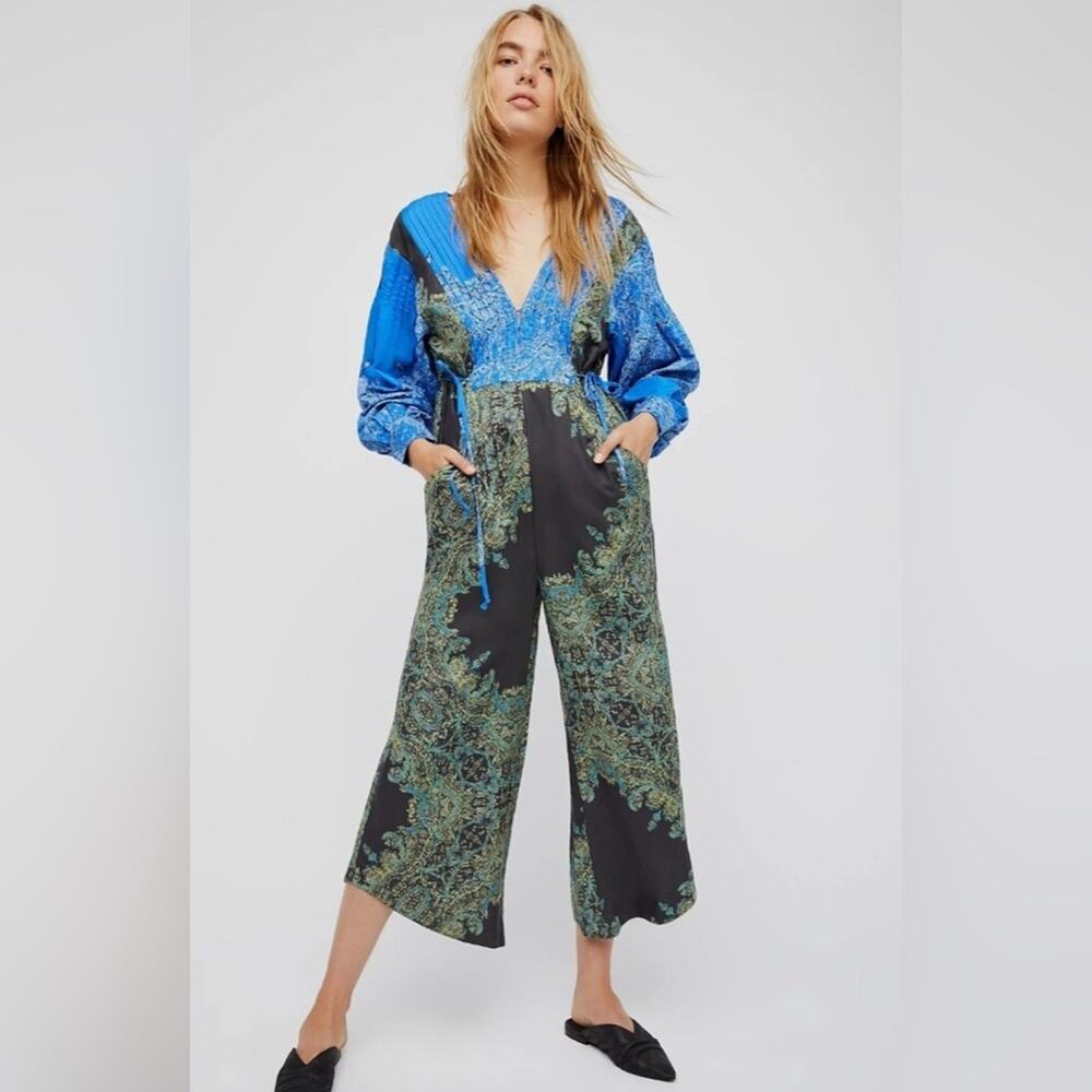 FREE PEOPLE ANTHRO Blooming Fields boho meets western style paisley jumpsuit XS